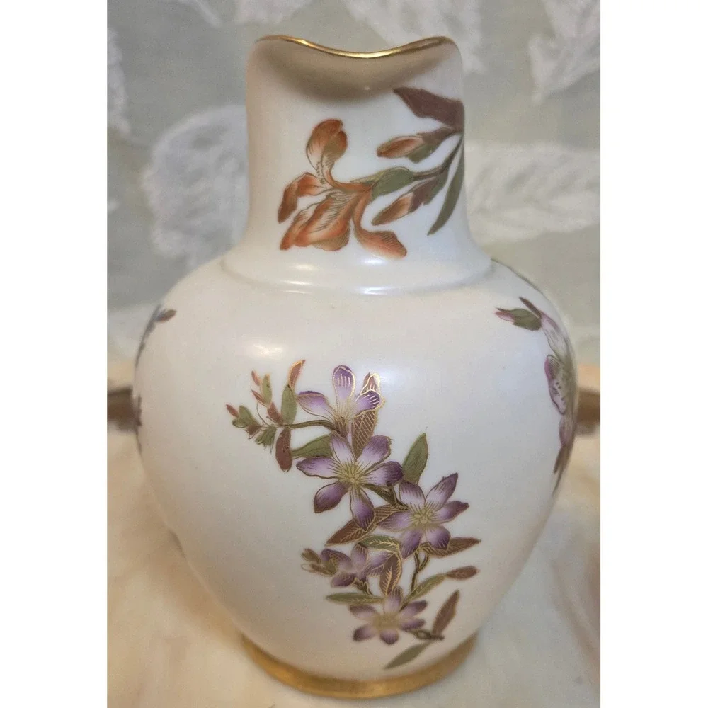 Royal Worcester Antique Floral Porcelain Pitcher Gold Gilt 1094 Dated 1891 5.5in